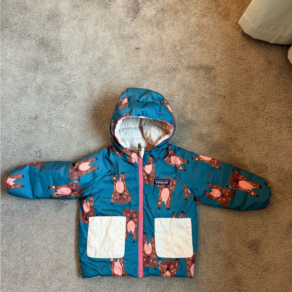 Patagonia Kids Puffer Jacket - reversable Teal and Pink